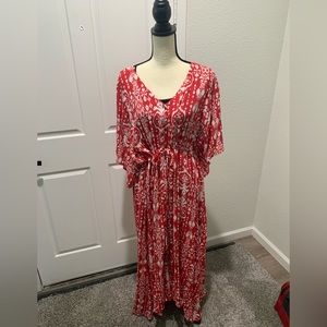 Red & White Print Dress